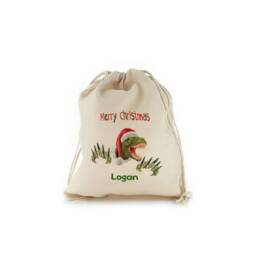 Personalized Christmas Gift Sack, T-Rex Dinosaur Drawstring Bag - thumbnail 1