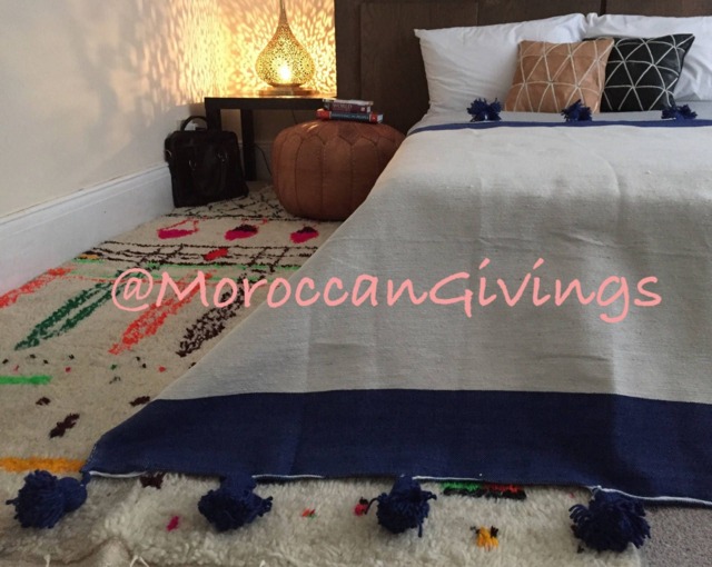 "Moroccan Pom Blanket - Throw With Blanket Bed Spread Bedding Cotton /59""Wx59" - image 1