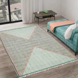 Blue Geometric Block Printed Rug, 8x10 Ft - Bohemian Cotton Rug - thumbnail 1