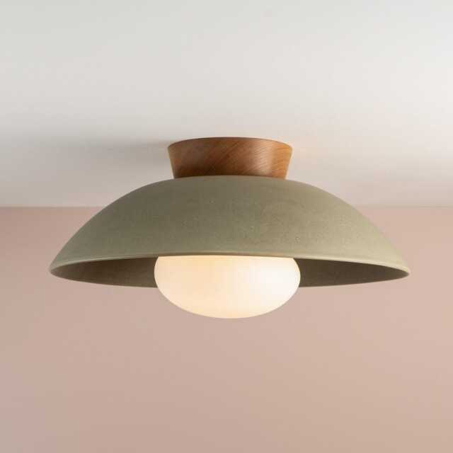 Green Xl Dawn Flush Mount Ceiling Light in Ceramic & Oak - image 1