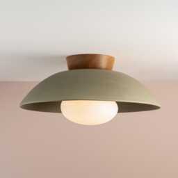 Green Xl Dawn Flush Mount Ceiling Light in Ceramic & Oak - thumbnail 1