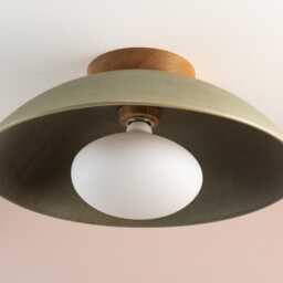 Green Xl Dawn Flush Mount Ceiling Light in Ceramic & Oak - thumbnail 3