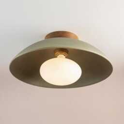 Green Xl Dawn Flush Mount Ceiling Light in Ceramic & Oak - thumbnail 2
