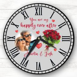 Happy Ever After Photo Roses Valentine's Day Gift Anniversary Personalised Clock - thumbnail 1