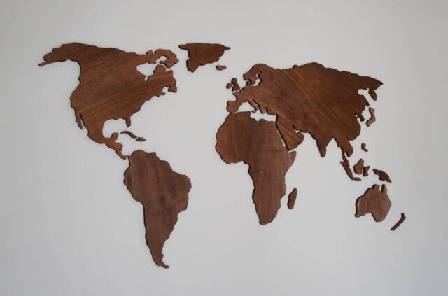 Large Wooden World Map Wall Art Travel Decor Cozy Home - 63x31 Inches - image 1