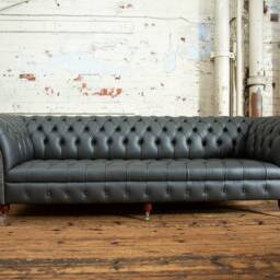 4 Seater Grey Steel Leather Chesterfield Sofa, British Handmade - thumbnail 2