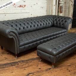 4 Seater Grey Steel Leather Chesterfield Sofa, British Handmade - thumbnail 3