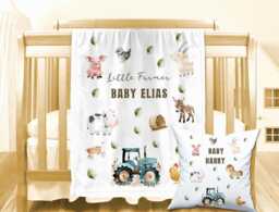 Personalised Farm Animals Baby Blanket, Custom Red Barn Minky Comforter, Soft Nursery Cushion