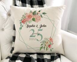 Personalised Wedding Anniversary Gift/Couple Floral Design Cushion Cover Mr & Mrs 1st, 10Th 25Th, 30Th, 40Th, 50Th Anniversary