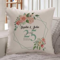 Personalised Wedding Anniversary Gift/Couple Floral Design Cushion Cover Mr & Mrs 1st, 10Th 25Th, 30Th, 40Th, 50Th Anniversary - thumbnail 2