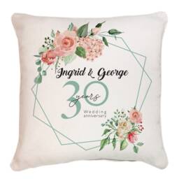 Personalised Wedding Anniversary Gift/Couple Floral Design Cushion Cover Mr & Mrs 1st, 10Th 25Th, 30Th, 40Th, 50Th Anniversary - thumbnail 3
