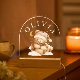 Personalised Led Night Light Custom Name Bear Design Kids Nursery Lamp Baby Gift Bedroom Decor Sleep Aid Babyshower First Birthday Christmas - thumbnail 3