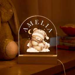 Personalised Led Night Light Custom Name Bear Design Kids Nursery Lamp Baby Gift Bedroom Decor Sleep Aid Babyshower First Birthday Christmas - thumbnail 2