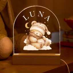 Personalised Led Night Light Custom Name Bear Design Kids Nursery Lamp Baby Gift Bedroom Decor Sleep Aid Babyshower First Birthday Christmas - thumbnail 1
