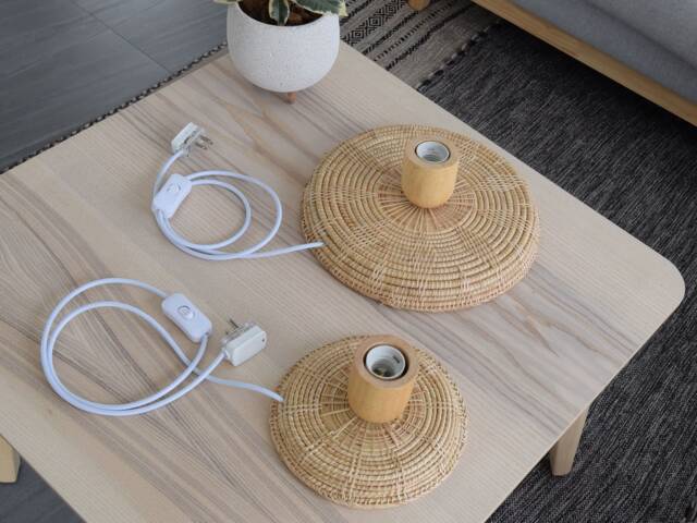 Standing Lamp Light Base - Natural Wood White Black Cable Plug Socket Style Switch - image 1