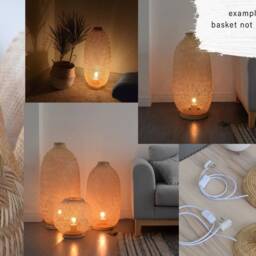 Standing Lamp Light Base - Natural Wood White Black Cable Plug Socket Style Switch - thumbnail 2