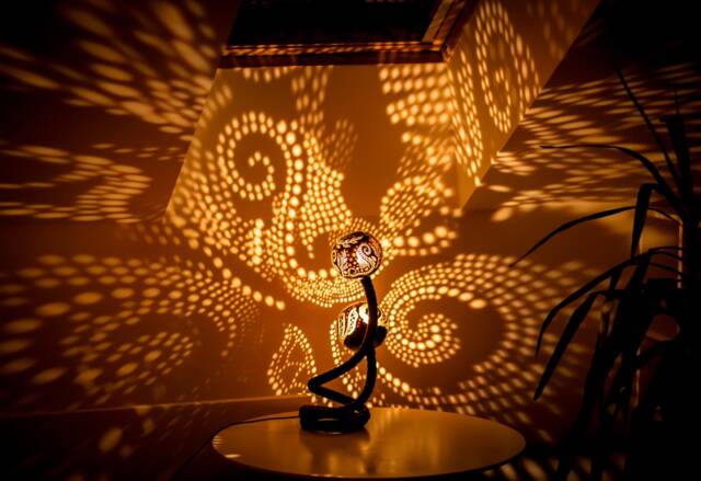 Gourd Lampshade Fairy Light Nightlight With Vegan Leather Stand - image 1