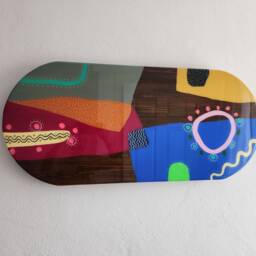 Epoxy Resin Wooden Wall Art, Abstract Geometric Multicolor Decor - thumbnail 2