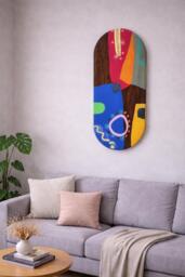Epoxy Resin Wooden Wall Art, Abstract Geometric Multicolor Decor - thumbnail 1