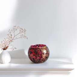 Burgundy & Gold Glass Candle Holder, Hand Painted, Unique Home D??cor - thumbnail 4