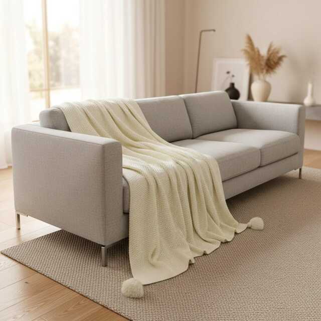 Woven Scandinavian Throw Blanket Minimalist Nordic Plaid Sofa Couch Cover, Hygge Blanket - image 1