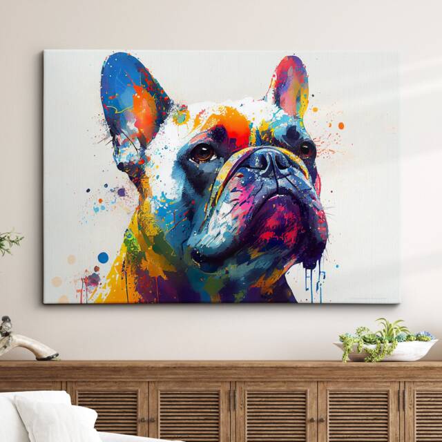 Colorful French Bulldog Dog Pet Abstract Modern Oil Painting Wall Art, Framed Canvas Poster Print, Home Kitchen Office Room Decor, Gifts - image 1