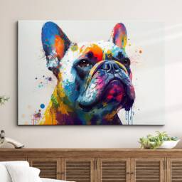 Colorful French Bulldog Dog Pet Abstract Modern Oil Painting Wall Art, Framed Canvas Poster Print, Home Kitchen Office Room Decor, Gifts - thumbnail 1