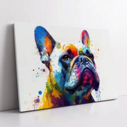 Colorful French Bulldog Dog Pet Abstract Modern Oil Painting Wall Art, Framed Canvas Poster Print, Home Kitchen Office Room Decor, Gifts - thumbnail 2