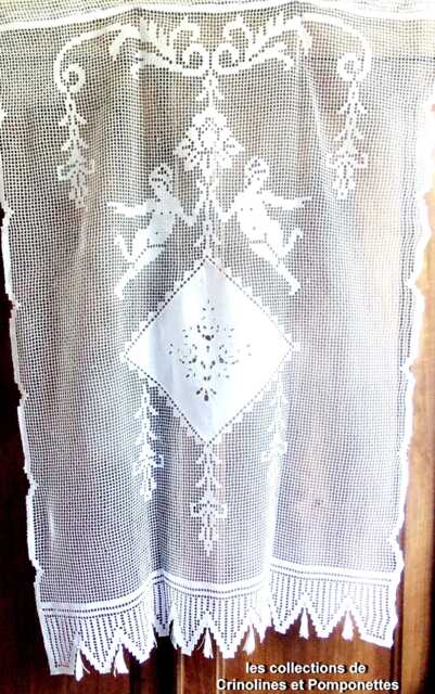 Brisebise Curtain Panel Embroidered On Netting, Central Hand-Embroidered Motif, Richelieu Style, 88 X 132 cm, White - image 1