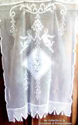 Brisebise Curtain Panel Embroidered On Netting, Central Hand-Embroidered Motif, Richelieu Style, 88 X 132 cm, White - thumbnail 1