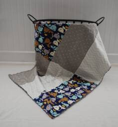 Whale Baby Blanket - Gray, Beige, & Blue, Nursery, Nautical Gender Neutral, Unisex, Patchwork Style, Shower Gift - thumbnail 1