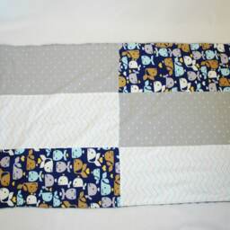 Whale Baby Blanket - Gray, Beige, & Blue, Nursery, Nautical Gender Neutral, Unisex, Patchwork Style, Shower Gift - thumbnail 3