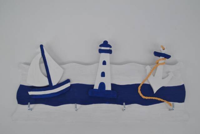 Key Ring/Decorative Wooden Painting Seaside Decoration Boat Lighthouse Anchor - image 1