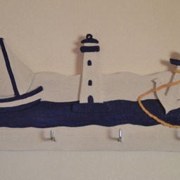 Key Ring/Decorative Wooden Painting Seaside Decoration Boat Lighthouse Anchor - thumbnail 2