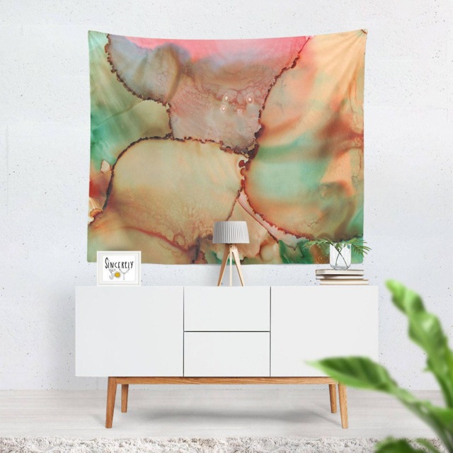 Neutral Abstract Tapestry Wall Hanging Art Colorful Green Tapestry Large Artist Painting Abstract Tapestries - image 1