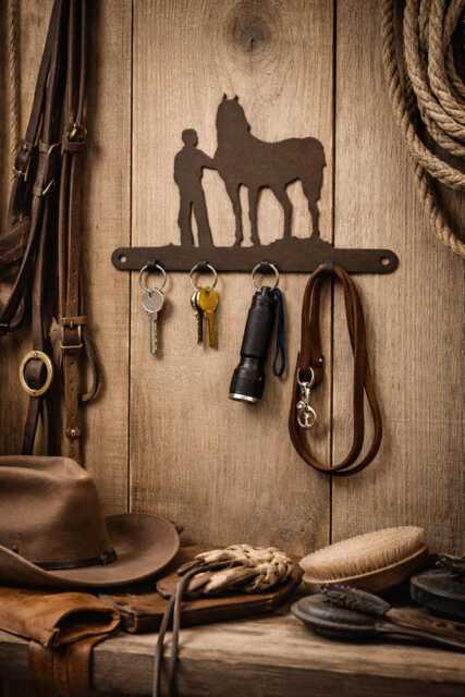 Cowboy Standing Beside Horse Key Holder - [4500009] - image 1