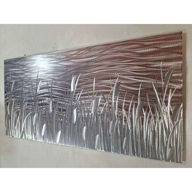 Modern, Abstract, Contemporary Metal Wall Art By R Toomer Art. Indoor/Outdoor. Titled By The Lake. Silver, Copper & Grey - image 1