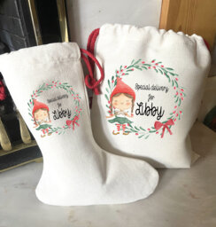 Personalised Christmas Stocking - Name Family Stockings Decorations Elf - thumbnail 1
