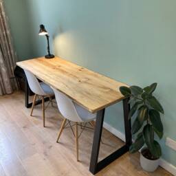 Reclaimed Wood Office Desk With Black Trapezium Legs, Customisable - thumbnail 3
