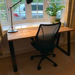 Reclaimed Wood Office Desk With Black Trapezium Legs, Customisable - thumbnail 2