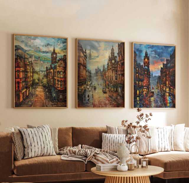 Set Of 3 Glasgow Posters, Scotland Travel Prints, Wall Art Set, Cityscape Poster Modern Home Decor Gift - image 1