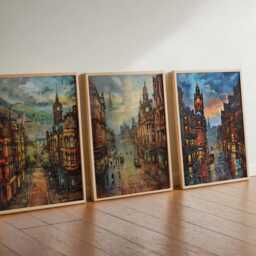 Set Of 3 Glasgow Posters, Scotland Travel Prints, Wall Art Set, Cityscape Poster Modern Home Decor Gift - thumbnail 2