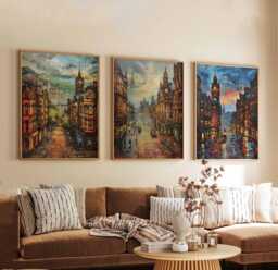 Set Of 3 Glasgow Posters, Scotland Travel Prints, Wall Art Set, Cityscape Poster Modern Home Decor Gift - thumbnail 1