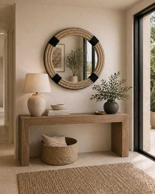 Large Nautical Rope Mirror - Coastal Home Decor - 80cm - image 1