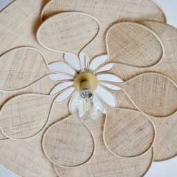 Flower Pendant Light in Linen, Rattan & Wood - Handmade Floral Ceiling Lamp Japandi Wabi Sabi Lighting Organic Modern Decor - thumbnail 3