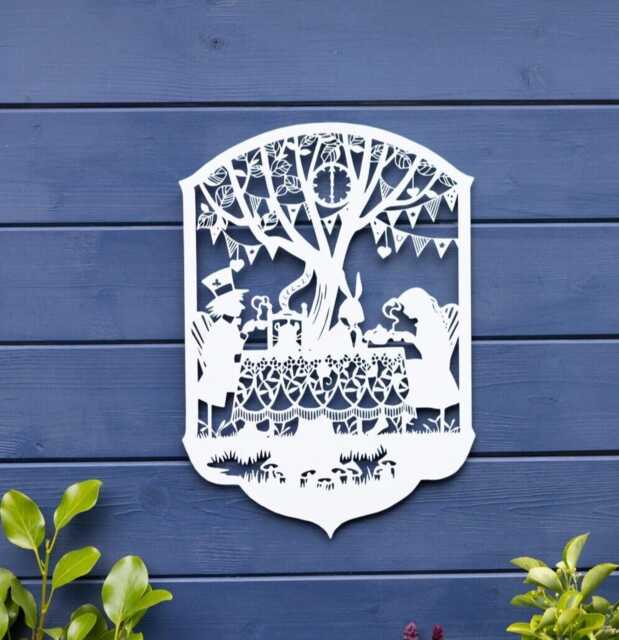 Large Alice in Wonderland Metal Wall Plaque White Hanging Outdoor Indoor Art - image 1