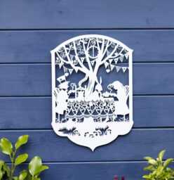 Large Alice in Wonderland Metal Wall Plaque White Hanging Outdoor Indoor Art