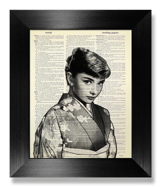 Audrey Hepburn Art, Office Wall Japanese Asian Decor, Oriental Audrey Hepburn Poster With Japanese Kimono, Original Artwork