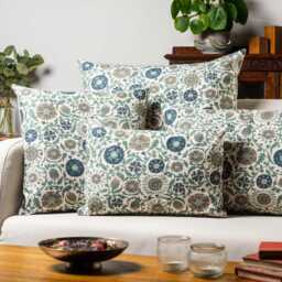 Tudor Rose Extra-Large Cushion Cover in Teal Blue. Classic Floral & Botanical Trailing Vines Design. 23X23 - thumbnail 3
