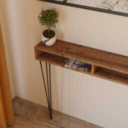 Narrow Solid Pine Console Table/Entryway With Metal Hairpin Legs - thumbnail 3